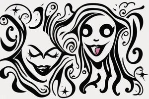 The girl shows her tongue. in the face of Sign of the horns tattoo idea