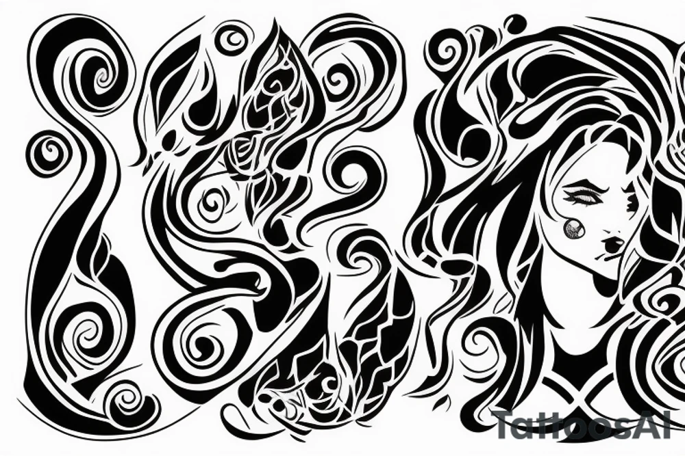 The girl shows her tongue. in the face of Sign of the horns tattoo idea