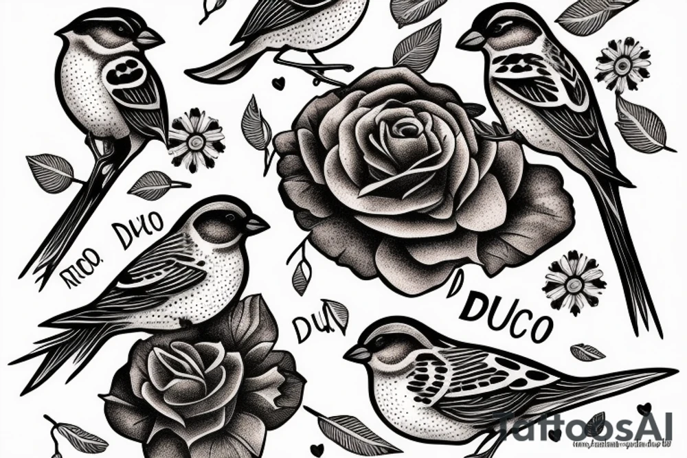 sparrows surrounding a quote "non ducor, duco" tattoo idea