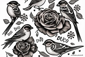 sparrows surrounding a quote "non ducor, duco" tattoo idea