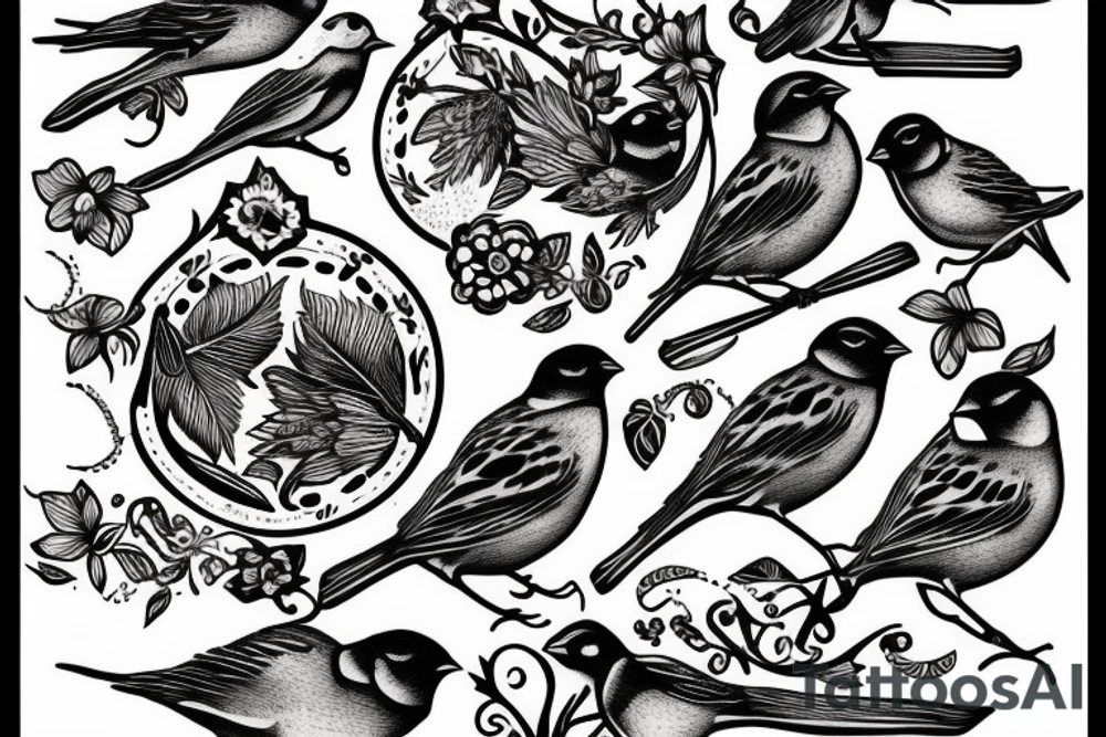 sparrows surrounding a quote "non ducor, duco" tattoo idea