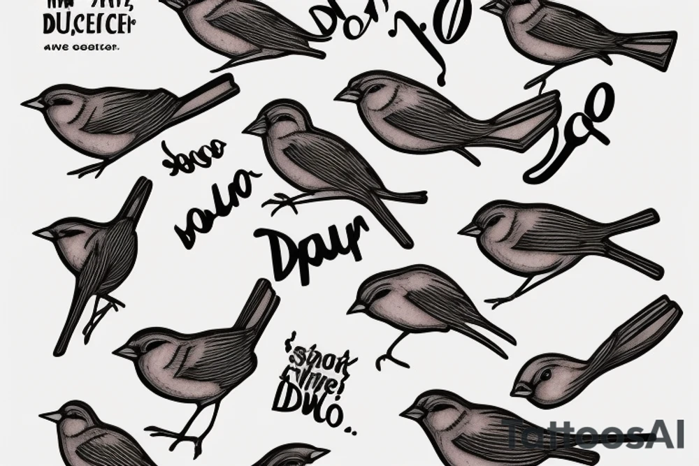 sparrows surrounding a quote "non ducor, duco" tattoo idea