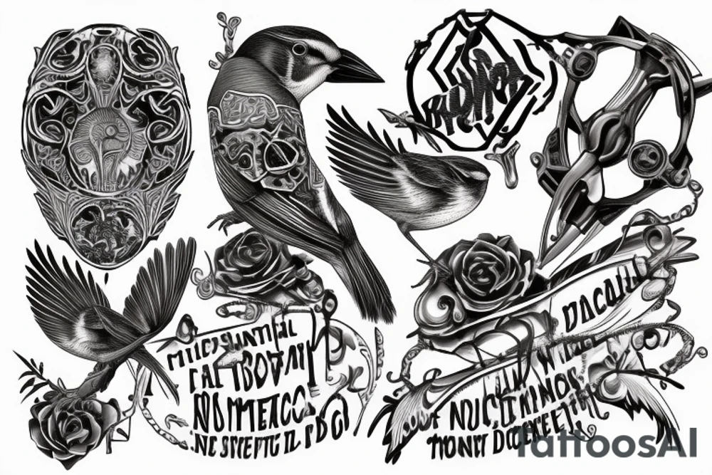 sparrows surrounding a quote "non ducor, duco" tattoo idea