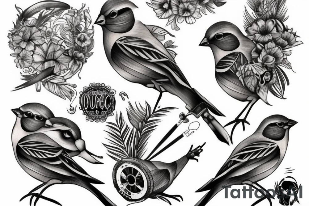 sparrows surrounding a quote "non ducor, duco" tattoo idea