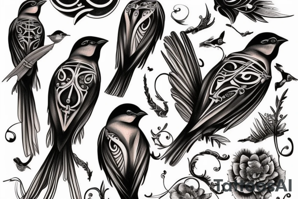 sparrows surrounding a quote "non ducor, duco" tattoo idea