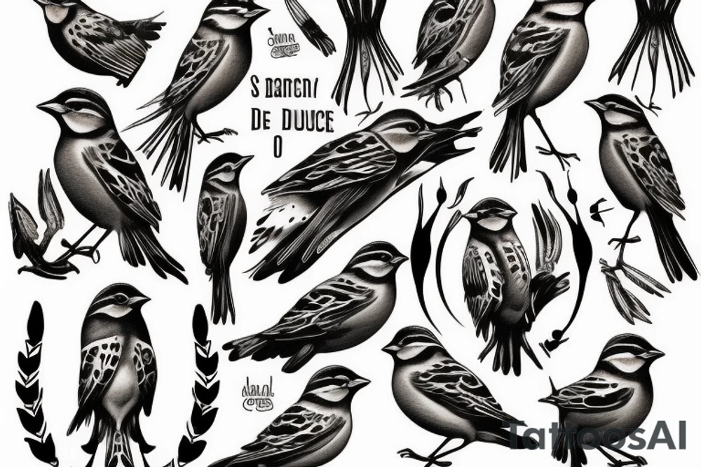 sparrows surrounding a quote "non ducor, duco" tattoo idea