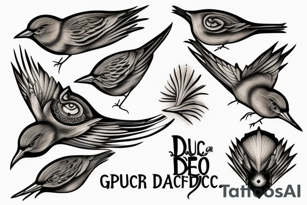 sparrows surrounding a quote "non ducor, duco" tattoo idea