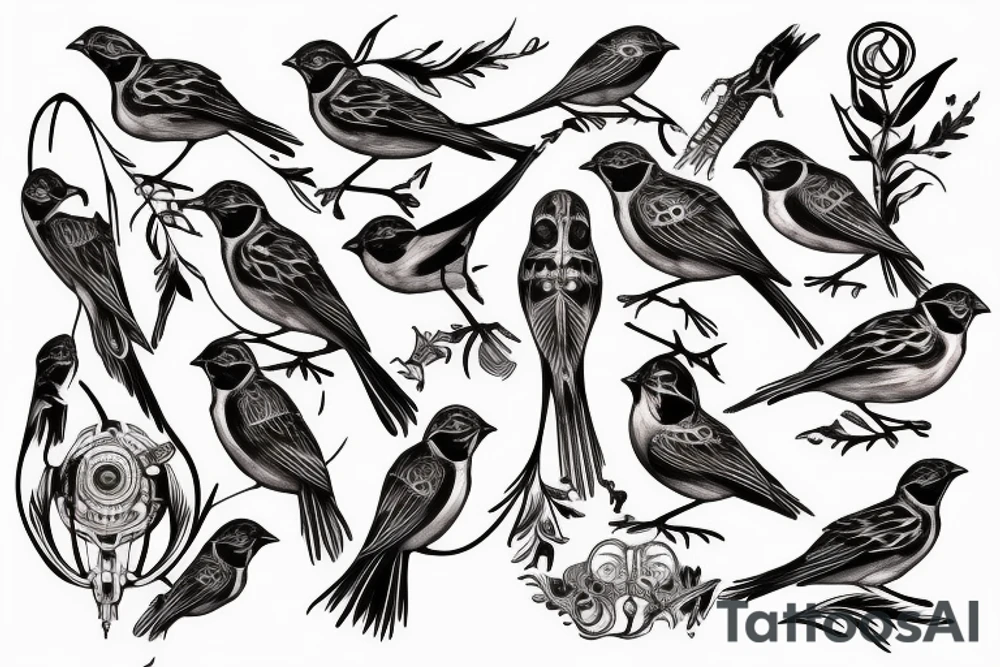 sparrows surrounding a quote "non ducor, duco" tattoo idea