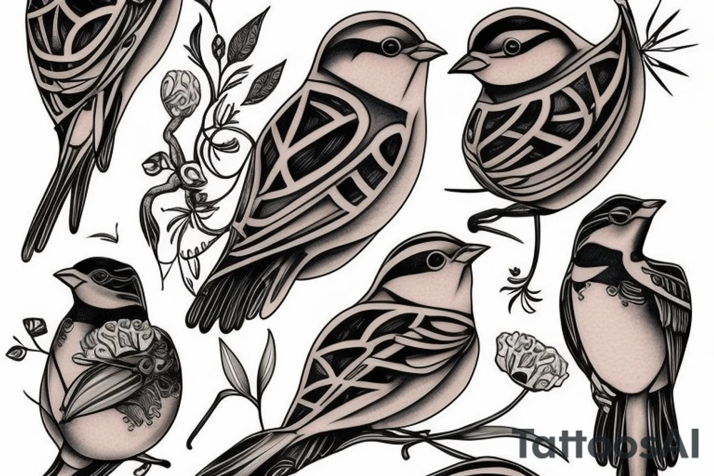 sparrows surrounding a quote "non ducor, duco" tattoo idea