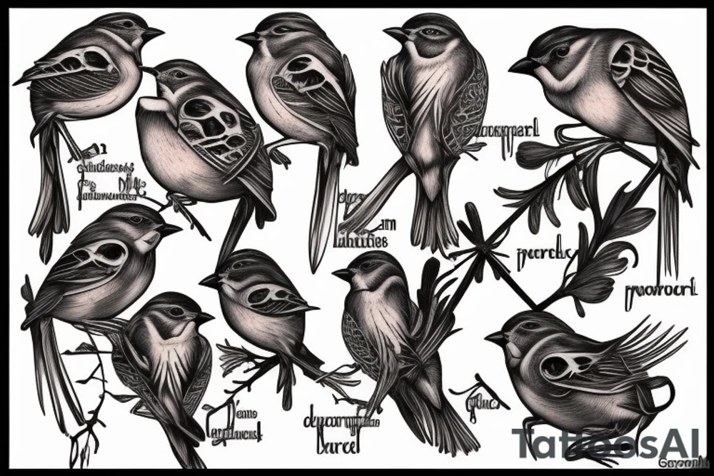 sparrows surrounding a quote "non ducor, duco" tattoo idea