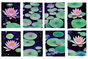 waterlilies surrounding a quote "non ducor, duco" within a galaxy tattoo idea