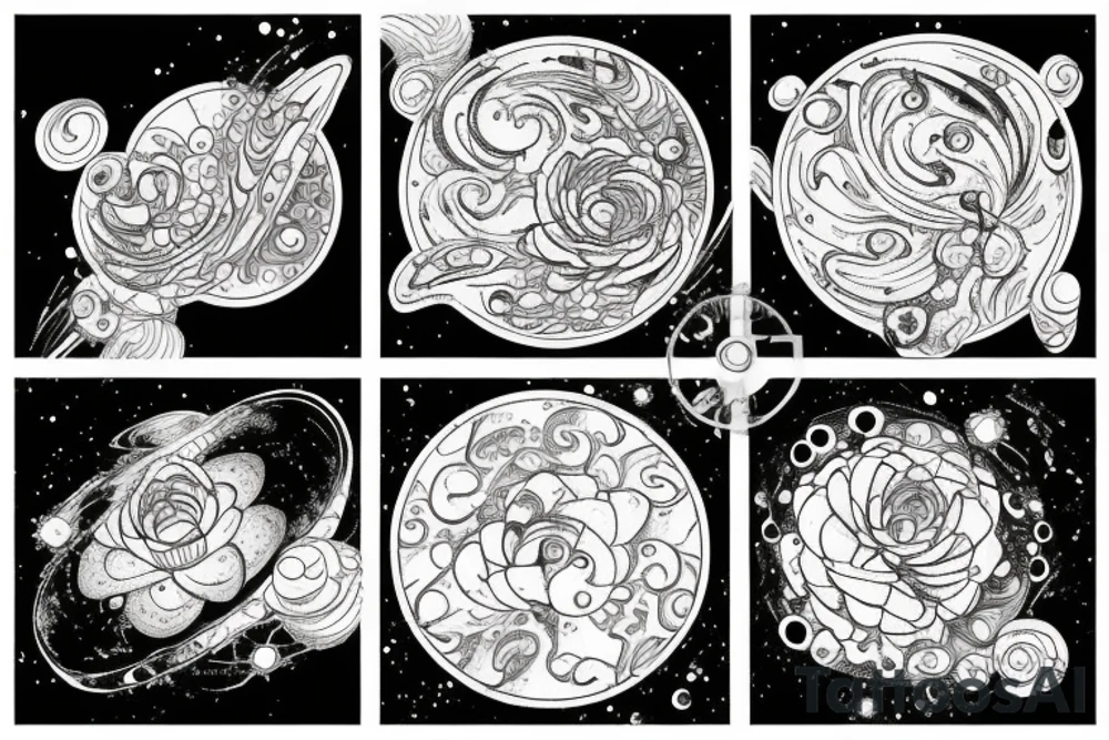 waterlilies surrounding a quote "non ducor, duco" within a galaxy tattoo idea