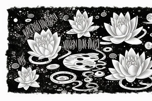 waterlilies surrounding a quote "non ducor, duco" within a galaxy tattoo idea