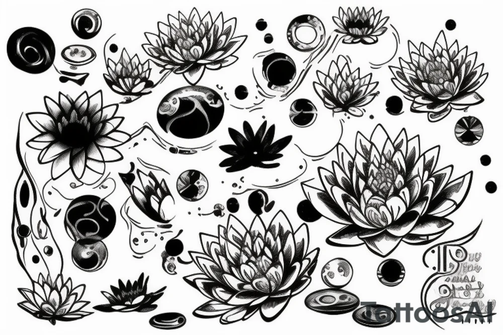 waterlilies surrounding a quote "non ducor, duco" within a galaxy tattoo idea