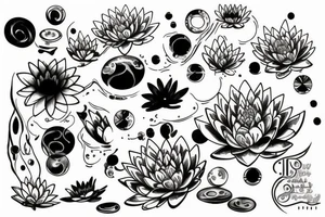 waterlilies surrounding a quote "non ducor, duco" within a galaxy tattoo idea
