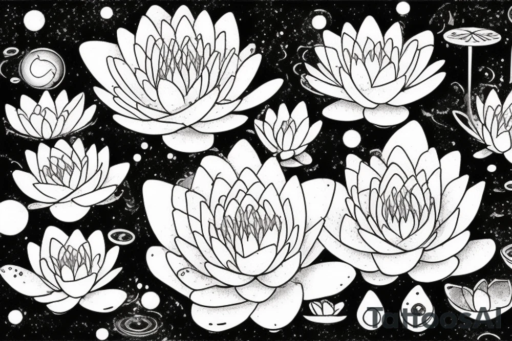 waterlilies surrounding a quote "non ducor, duco" within a galaxy tattoo idea