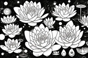 waterlilies surrounding a quote "non ducor, duco" within a galaxy tattoo idea