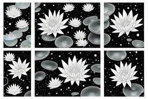 waterlilies surrounding a quote "non ducor, duco" within a galaxy tattoo idea