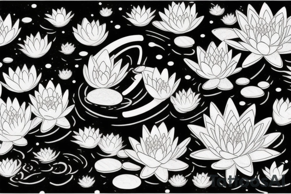 waterlilies surrounding a quote "non ducor, duco" within a galaxy tattoo idea
