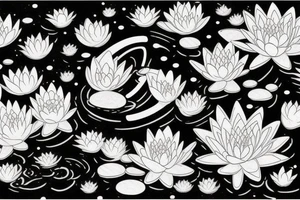 waterlilies surrounding a quote "non ducor, duco" within a galaxy tattoo idea