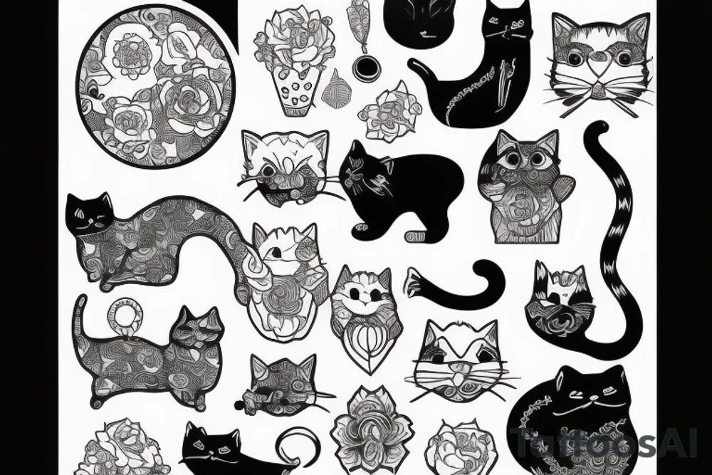 cat black white tattoo idea