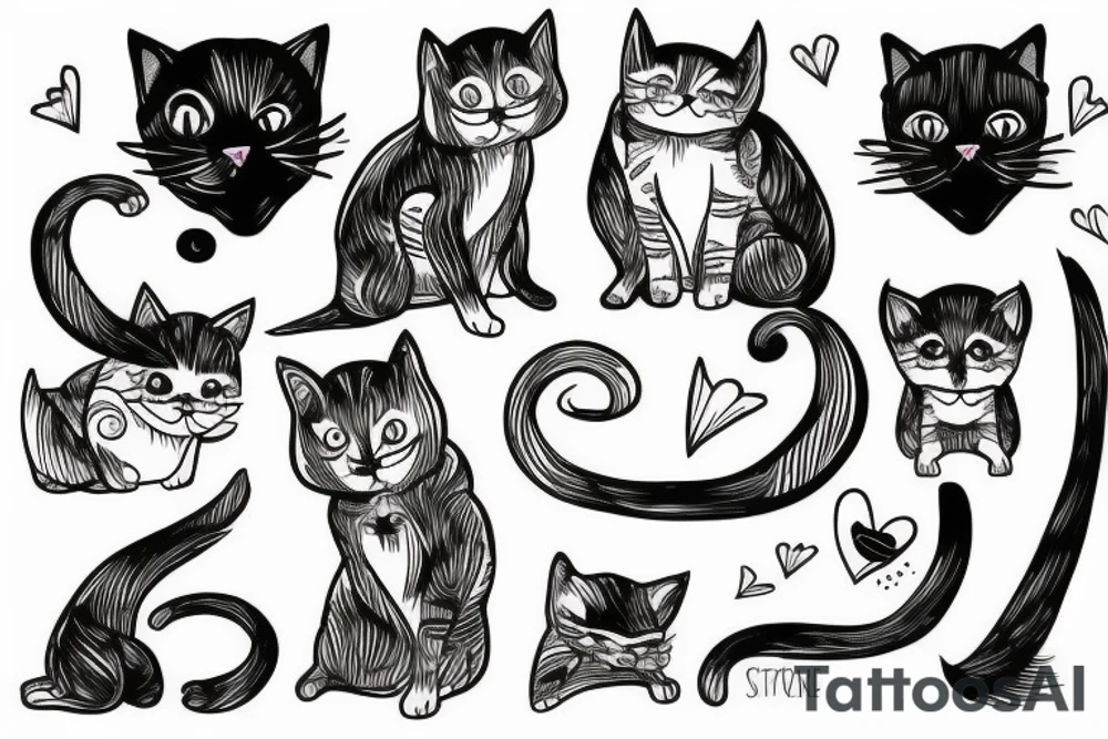 cat black white tattoo idea