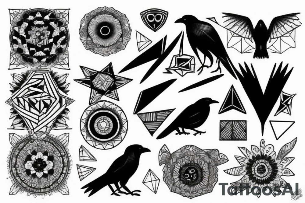 Crow with geometric shapes tattoo idea