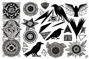 Crow with geometric shapes tattoo idea