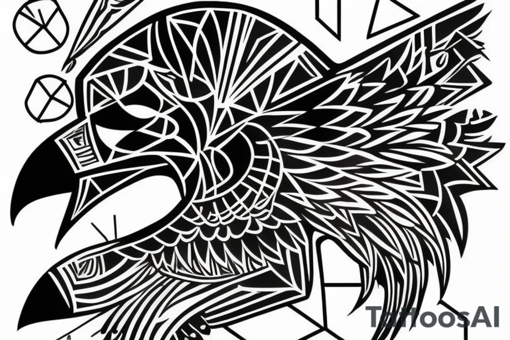 Crow with geometric shapes tattoo idea