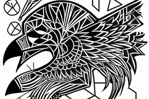 Crow with geometric shapes tattoo idea