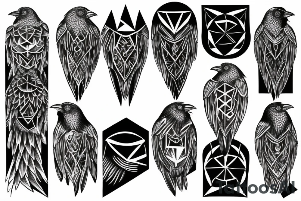 Crow with geometric shapes tattoo idea
