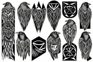 Crow with geometric shapes tattoo idea