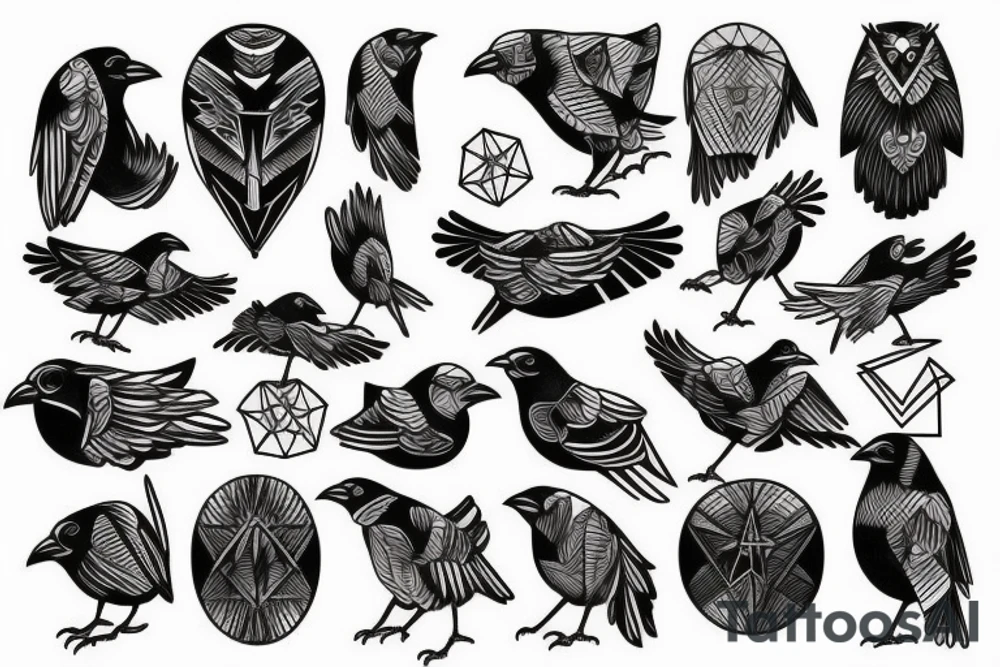 Crow with geometric shapes tattoo idea