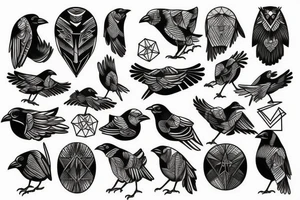 Crow with geometric shapes tattoo idea