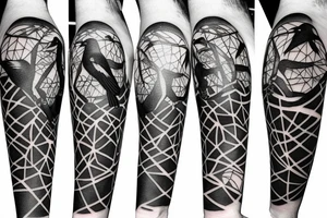 Crow flying from a tree with geometric shapes tattoo idea