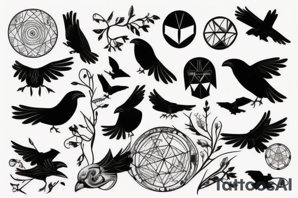 Crow flying from a tree with geometric shapes tattoo idea Crow flying from a tree with geometric shapes tattoo idea