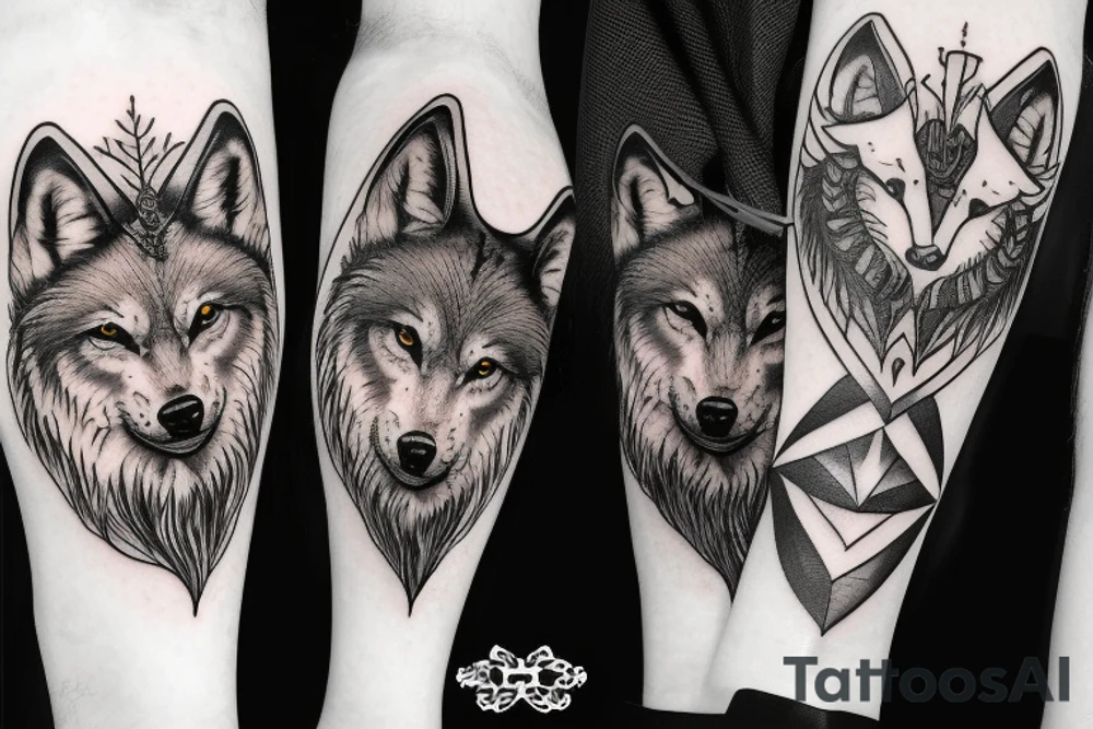 Three Wolves around a warrior king in a throne tattoo idea Three Wolves around a warrior king in a throne tattoo idea