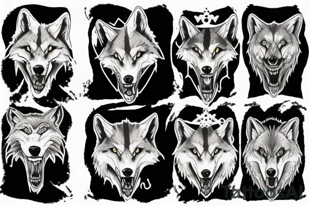 Three Wolves around a warrior king in a throne tattoo idea Three Wolves around a warrior king in a throne tattoo idea