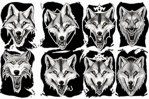 Three Wolves around a warrior king in a throne tattoo idea