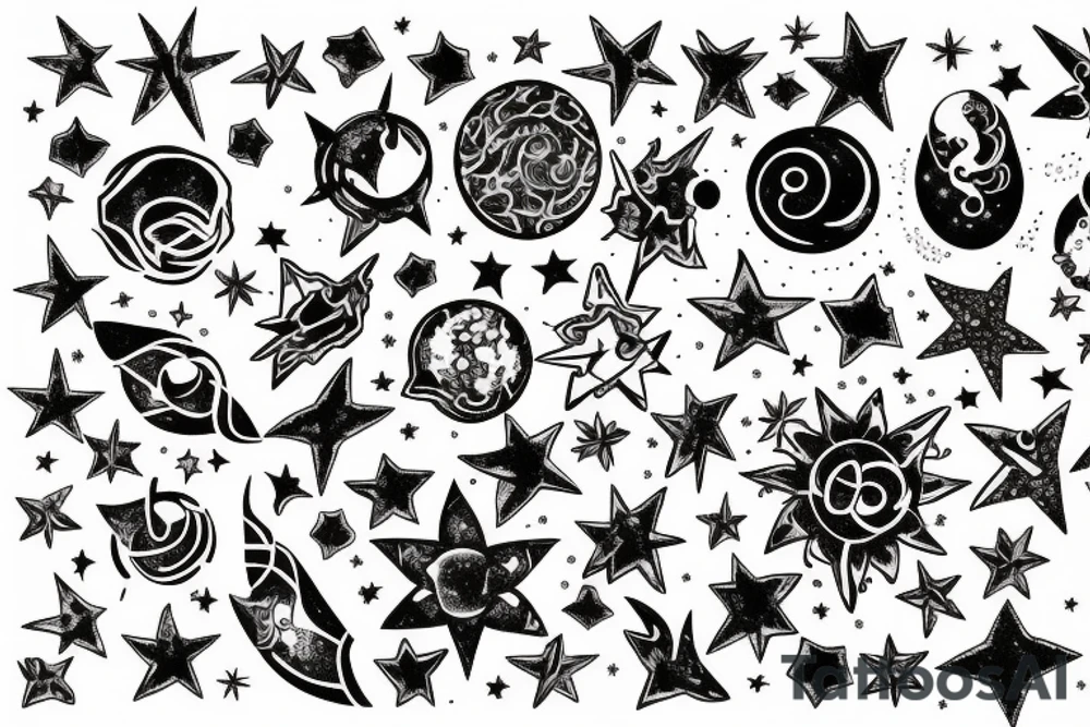 universe and stars  surrounded by staint ink tattoo idea