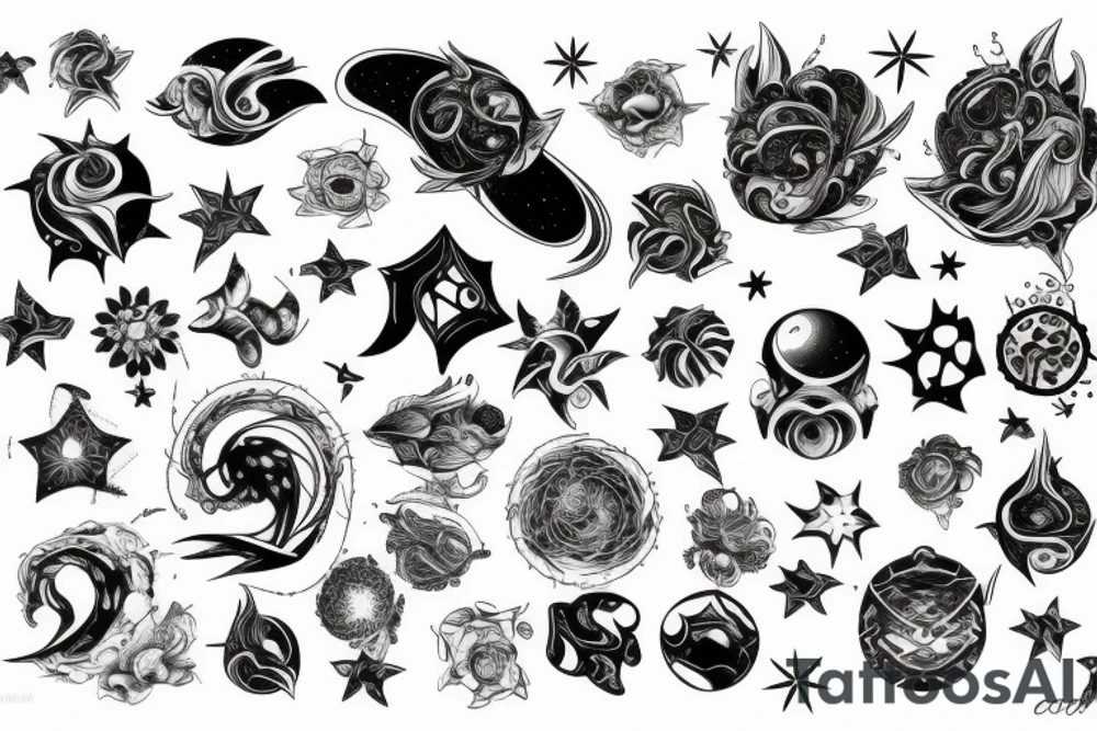 universe and stars  surrounded by staint ink tattoo idea