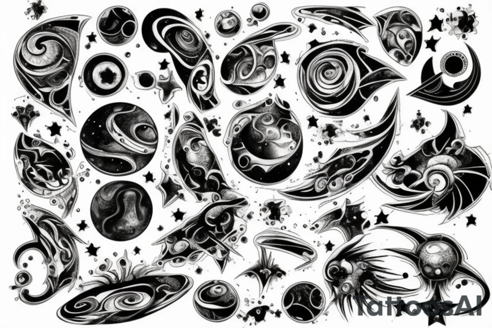 universe and stars  surrounded by staint ink tattoo idea