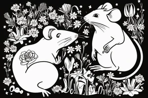 Mouse from Alice in Wonderland, surrounded by stargazing lilies and a quote "non ducor, duco" tattoo idea