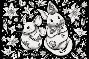 Mouse from Alice in Wonderland, surrounded by stargazing lilies and a quote "non ducor, duco" tattoo idea