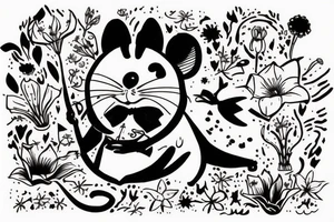 Mouse from Alice in Wonderland, surrounded by stargazing lilies and a quote "non ducor, duco" tattoo idea