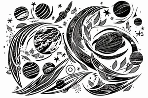 beautiful lines forming a planet carried in the claws of a small bird tattoo idea