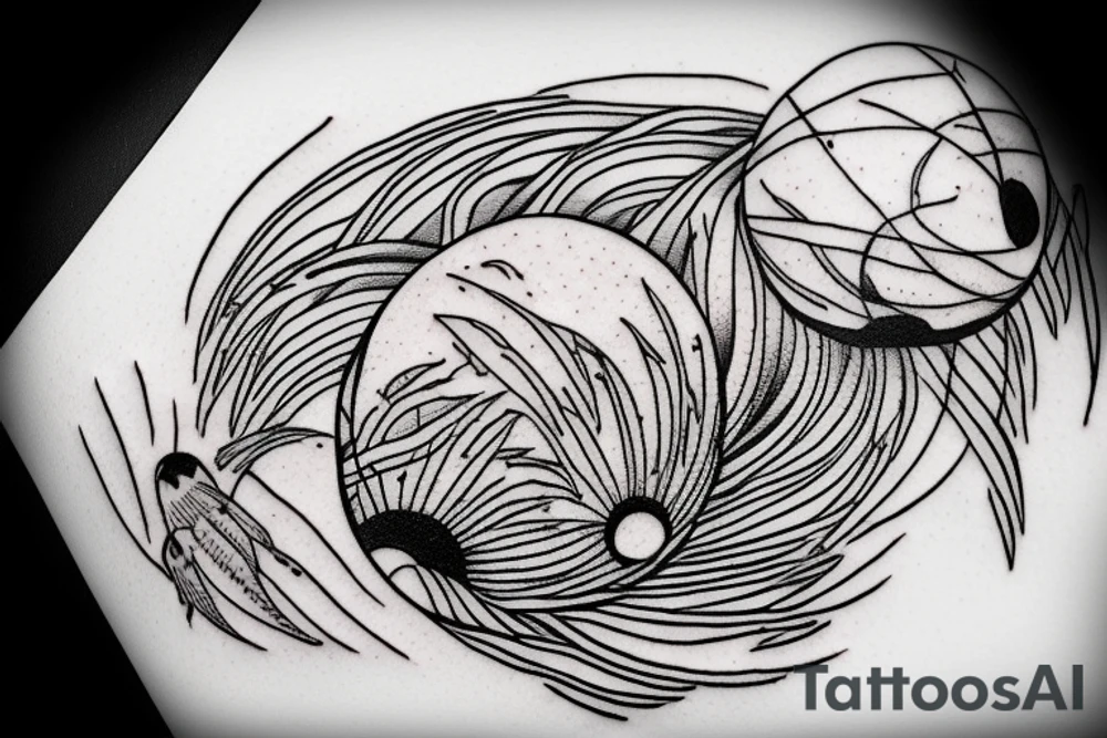 beautiful lines forming a planet carried in the claws of a small bird tattoo idea