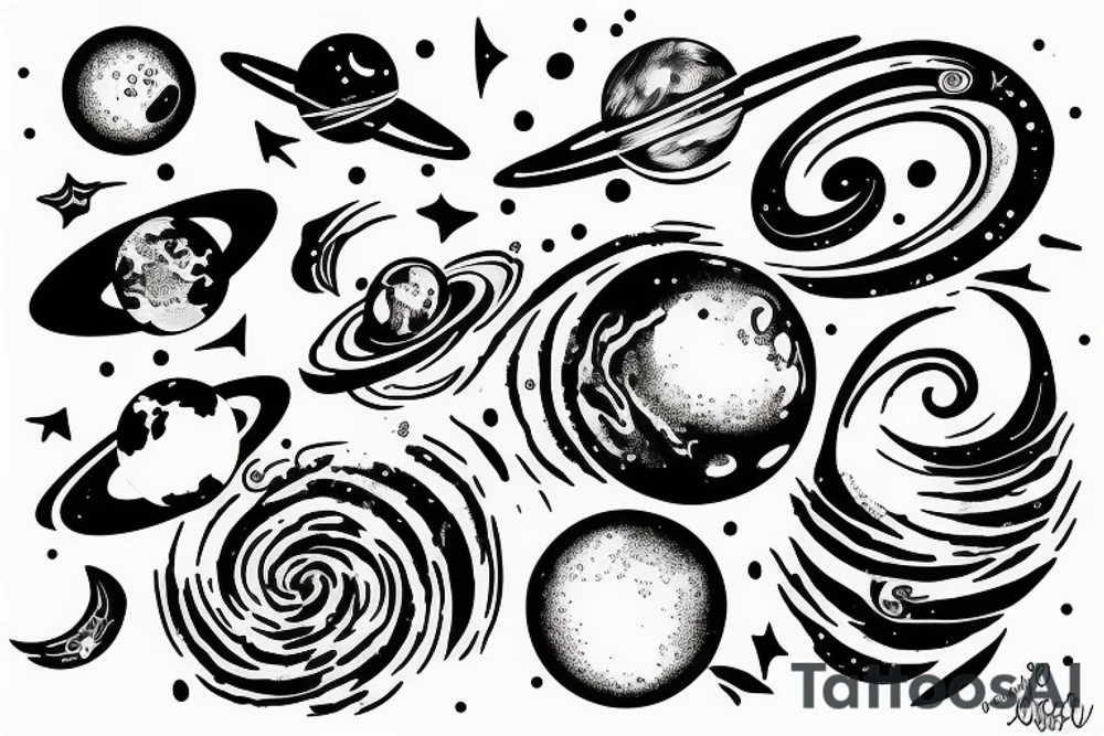 beautiful lines forming a planet carried in the claws of a small bird tattoo idea