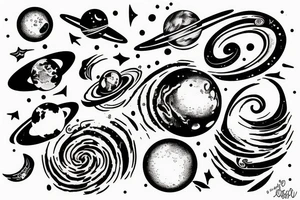 beautiful lines forming a planet carried in the claws of a small bird tattoo idea
