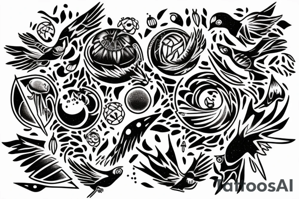 planet carried in the claws of a small bird tattoo idea